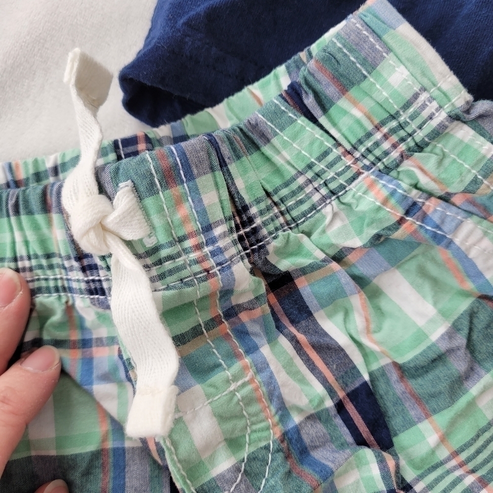 Just One You 2pc Navy blue elephant short sleeve w/ green & blue plaid shorts 9m - Picture 3 of 6